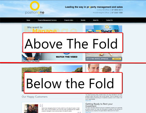 Above and below the fold of a website